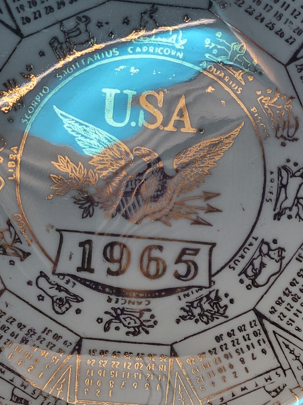 Vintage 1965 USA Decorative Plate with Eagle - Gold Accent